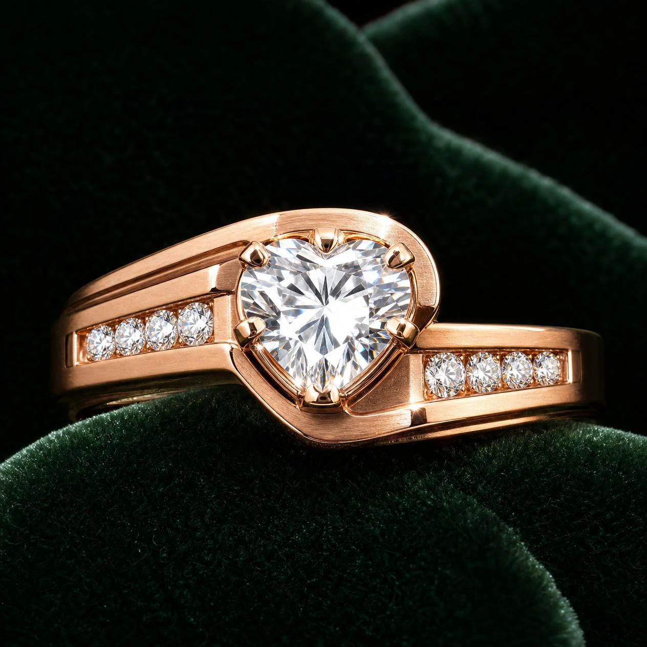 Principe Tenace, 1.11 ct tw heart lab grown diamond men’s ring in rose gold (front view)