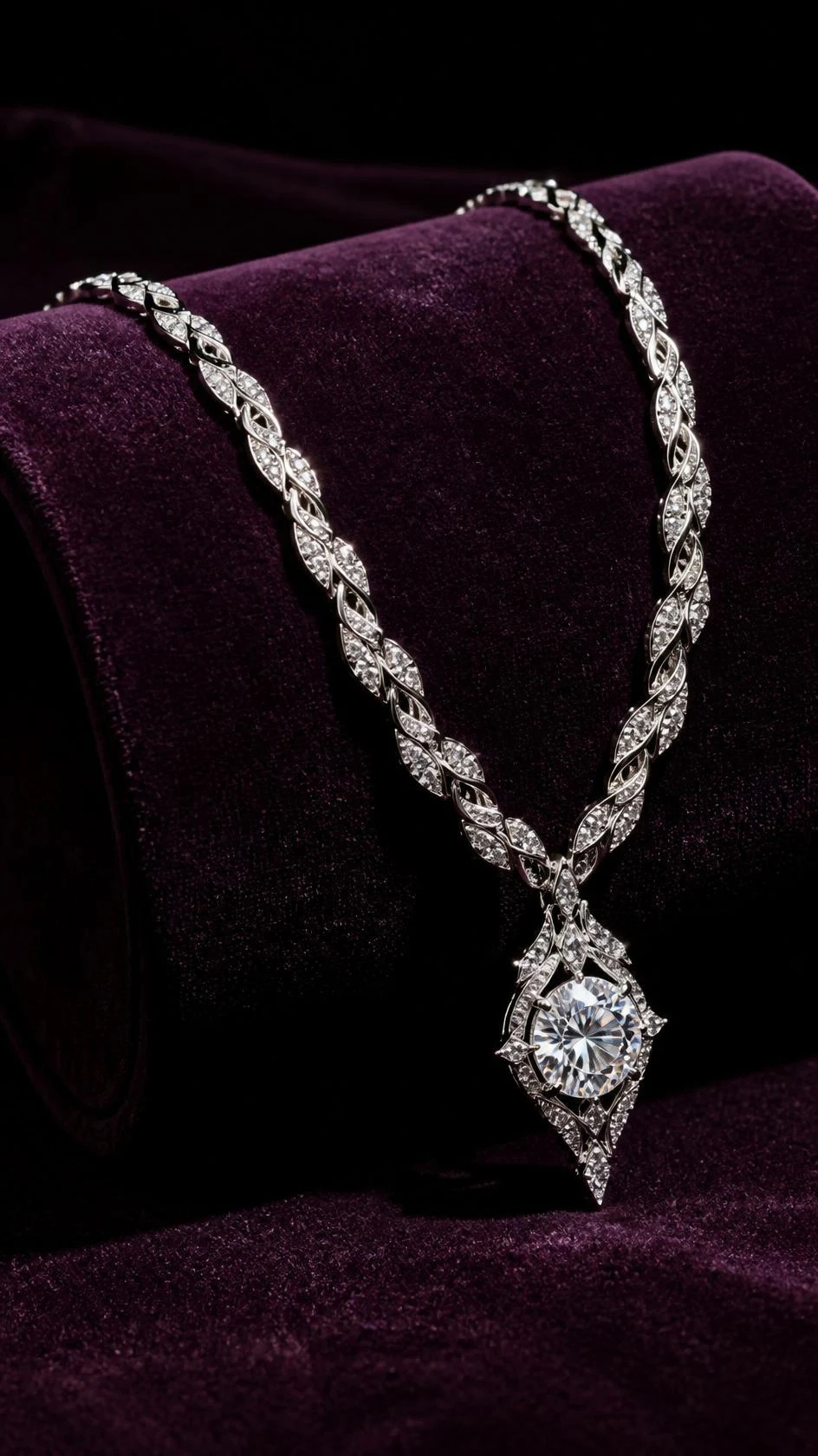 Cascade de Perle, 2 ct round lab grown diamond necklace in 18K white gold (front view)