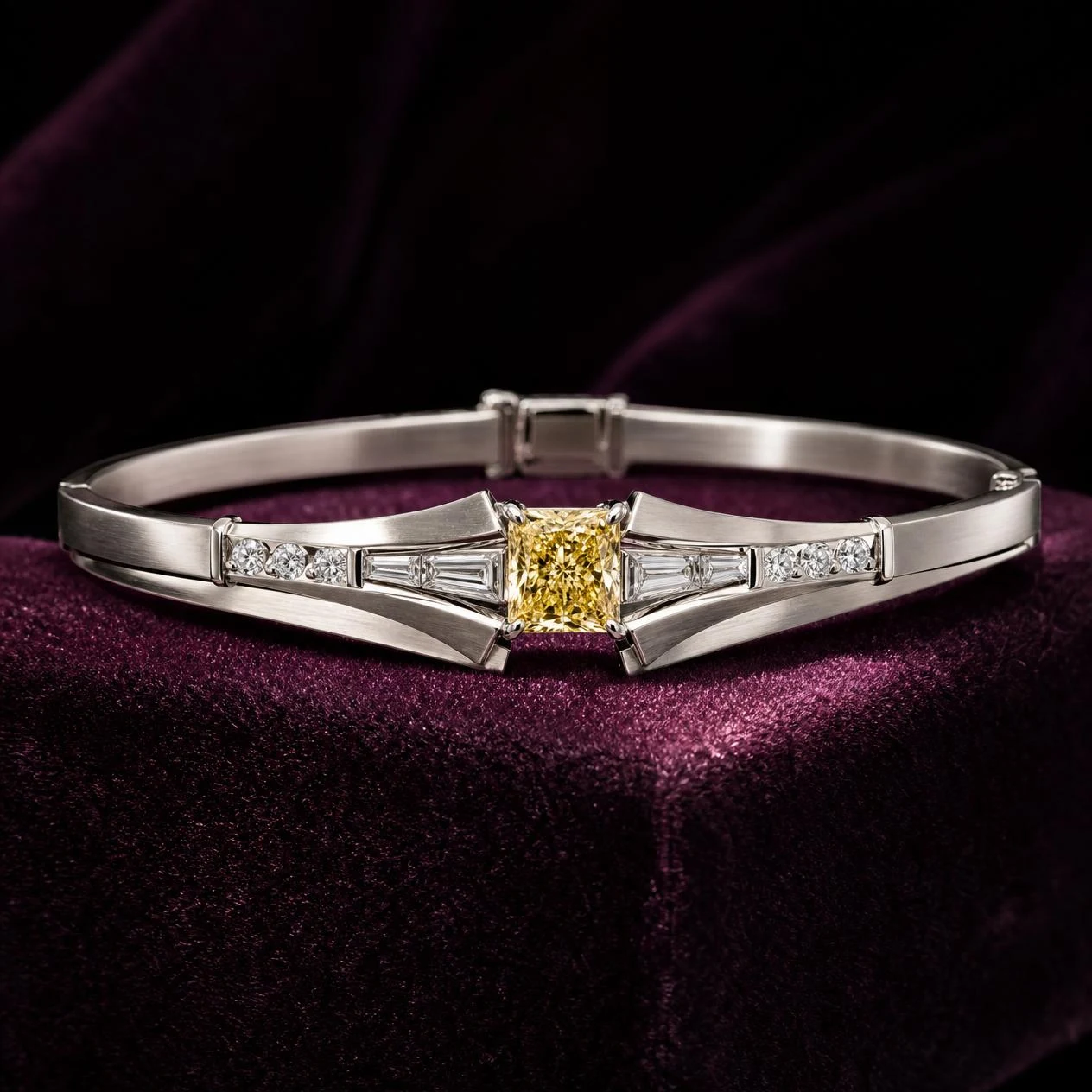 Plume d'Inverno, 1.33 ct tw princess lab grown diamond bracelet in 14K white gold (front view)