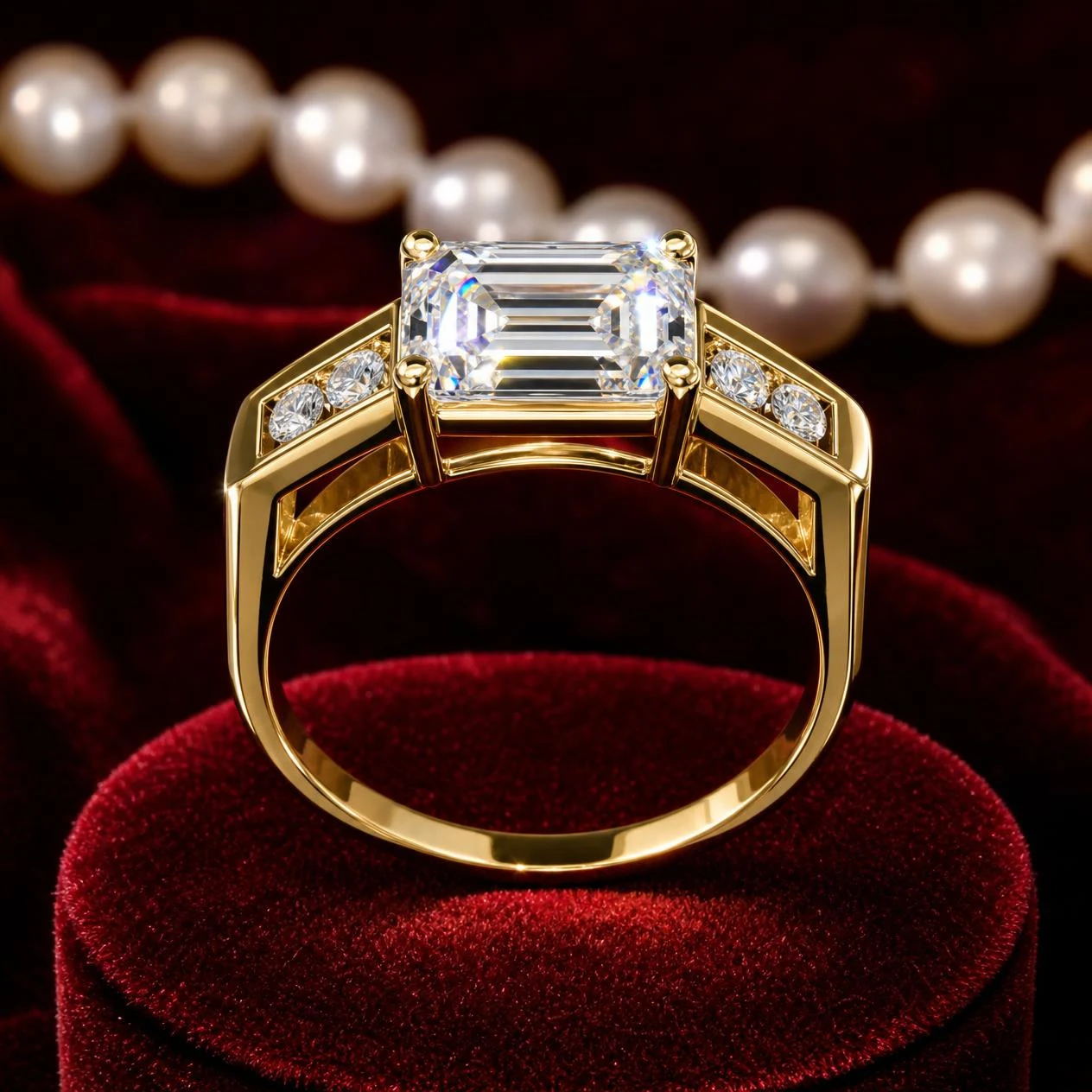 Rugiada di Seta, 1.17 ct tw emerald lab grown diamond ring in 14K yellow gold (front view)
