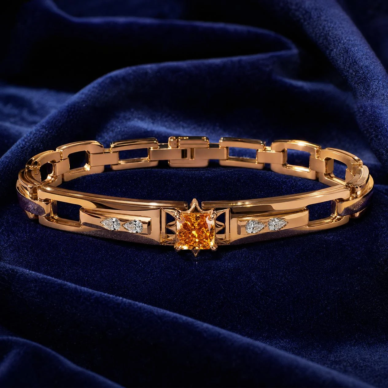 Pellegrino dell'Alba, 1.15 ct tw radiant lab grown diamond men’s bracelet in rose gold (front view)