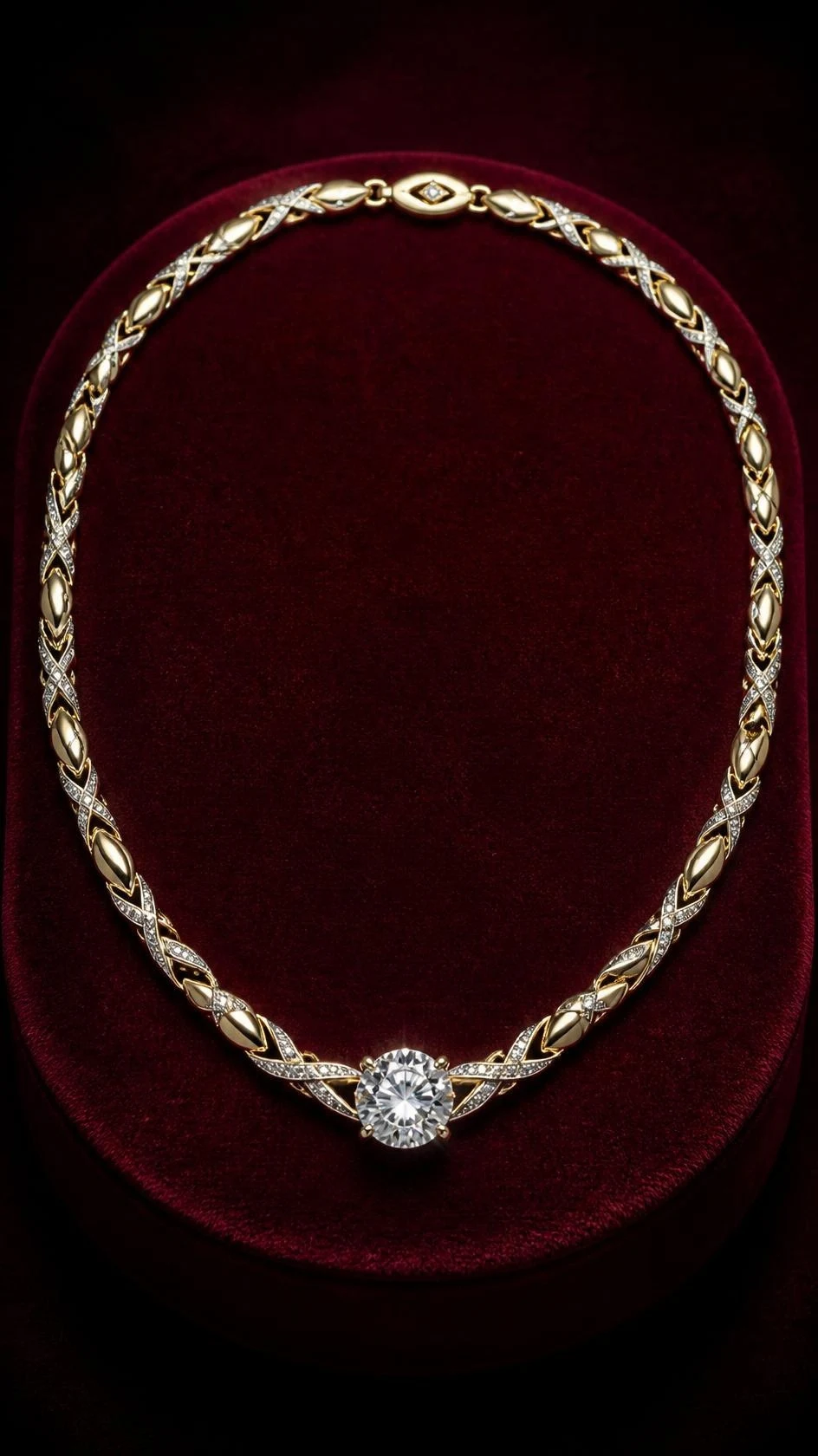 Perle Sacrée, 1.76 ct round lab grown diamond necklace in 14K Two-tone gold (front view)