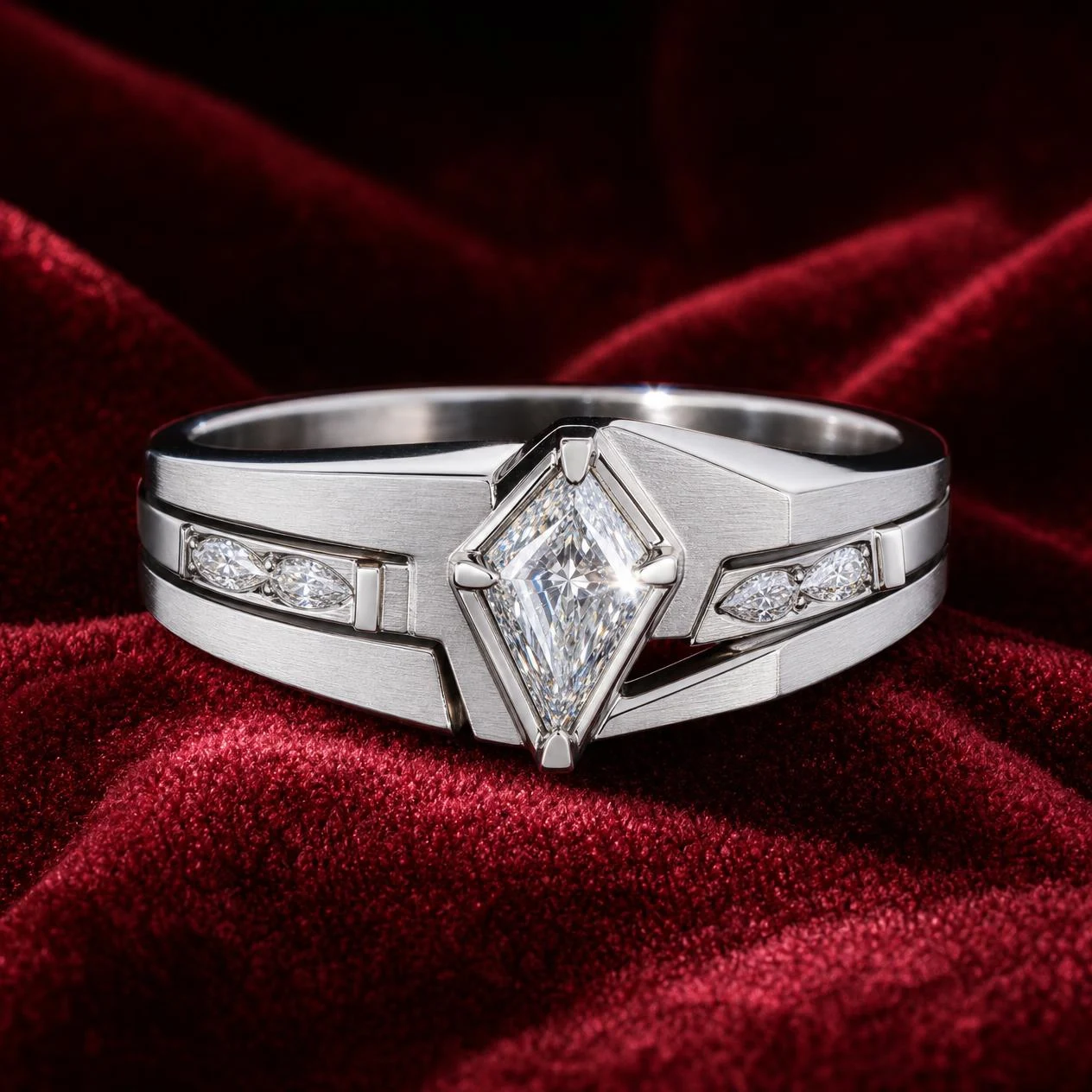 Barone Audace, 1.24 ct tw kite lab grown diamond men’s ring in 14K white gold (front view)