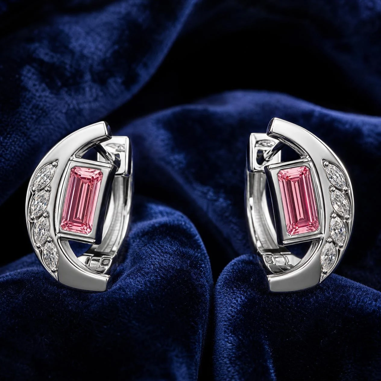 Ninfea de Minuit, 1.6 ct tw baguette lab grown diamond earrings in 14K white gold (front view)