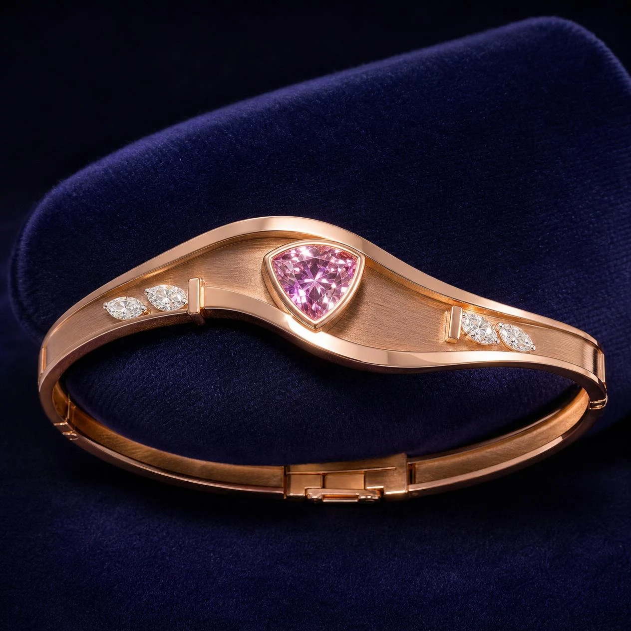 Ondine d'Estate, 1.42 ct tw trillion lab grown diamond bracelet in rose gold (front view)