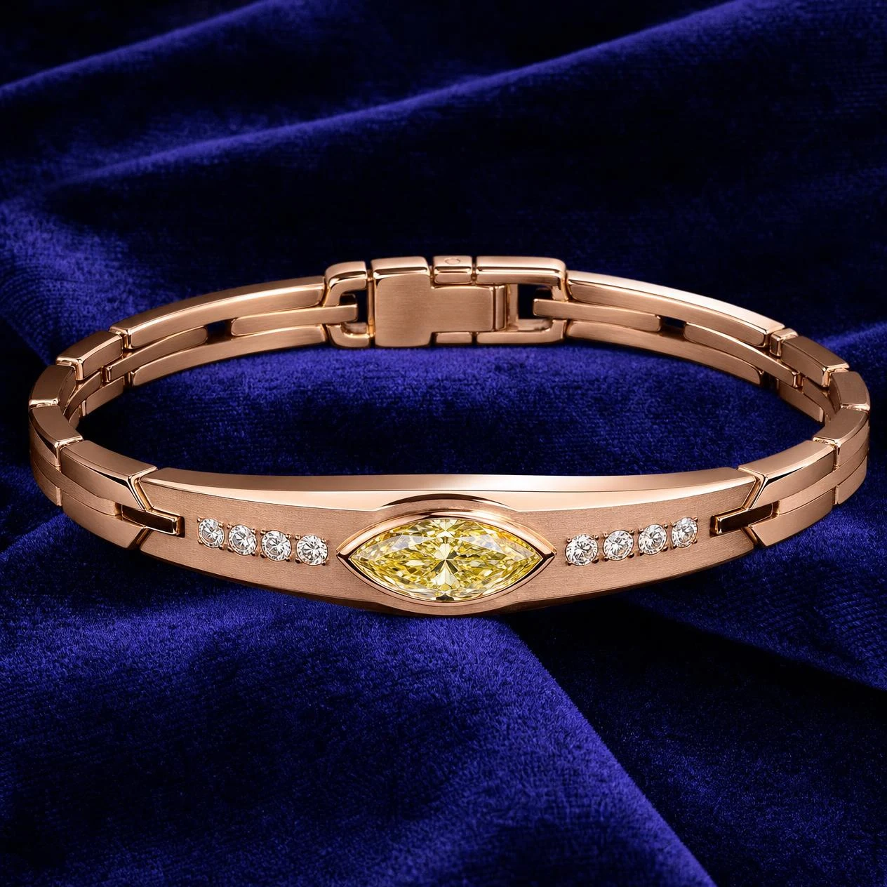 Lancia Fiero, 1.48 ct tw marquise lab grown diamond men’s bracelet in rose gold (front view)