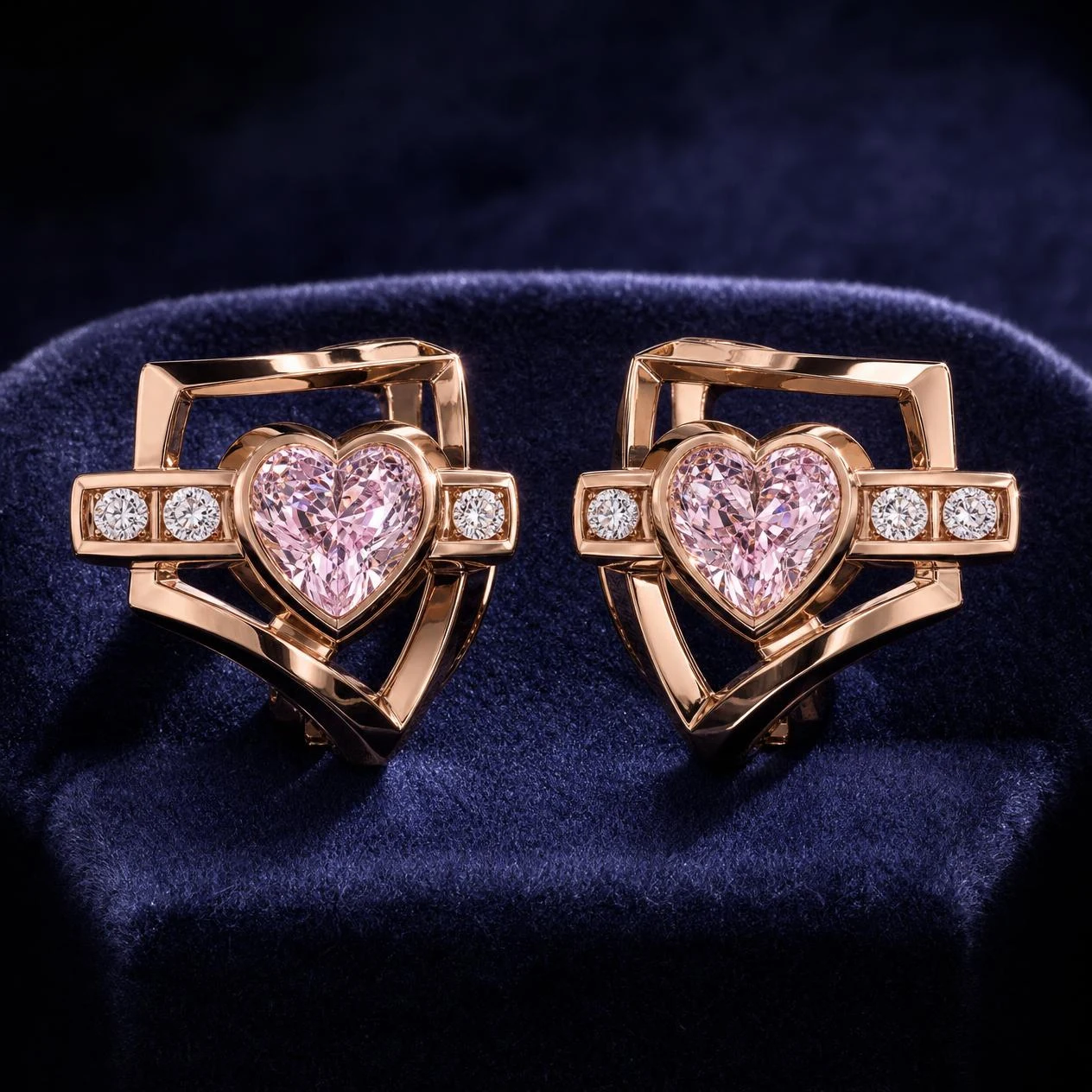 Cratere d'Occidente, 2.14 ct tw heart lab grown diamond men’s earrings in rose gold (front view)