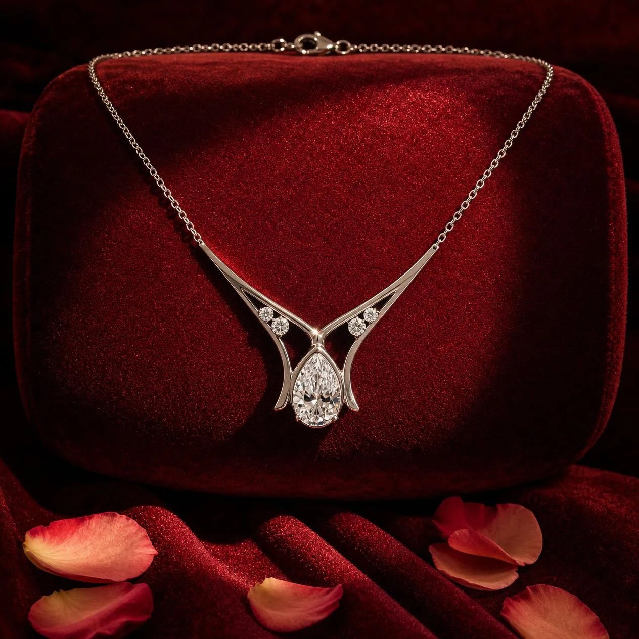 Brume Sereine, 1.17 ct tw pear lab grown diamond necklace in 14K white gold (front view)