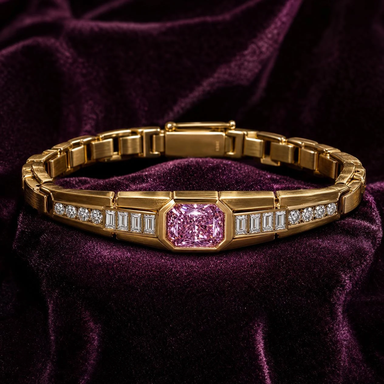 Capitano di Roma, 1.66 ct tw radiant lab grown diamond men’s bracelet in 14K yellow gold (front view)