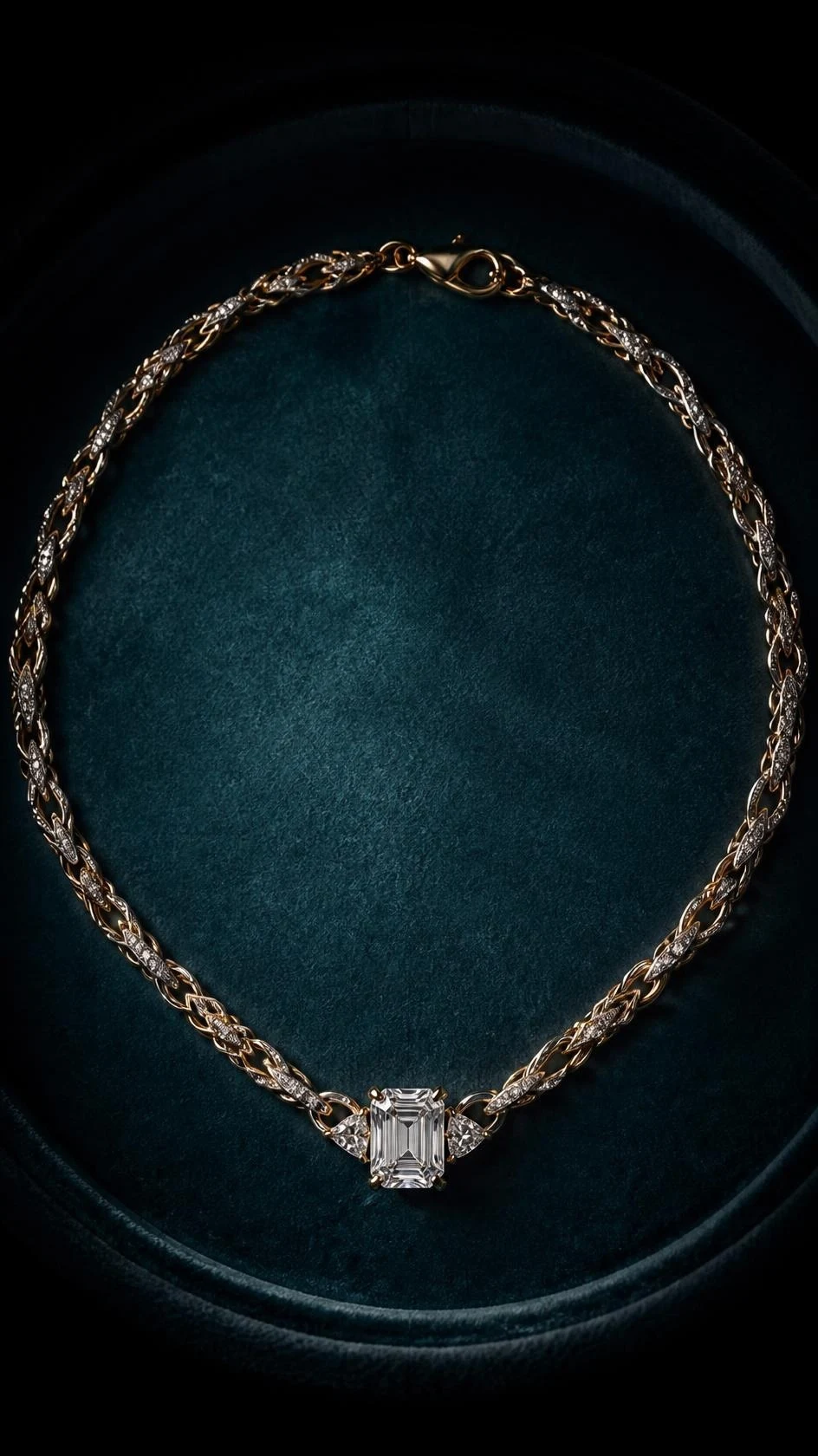 Promesse Précieuse, 3.1 ct tw emerald lab grown diamond necklace in 14K Two-tone gold (front view)