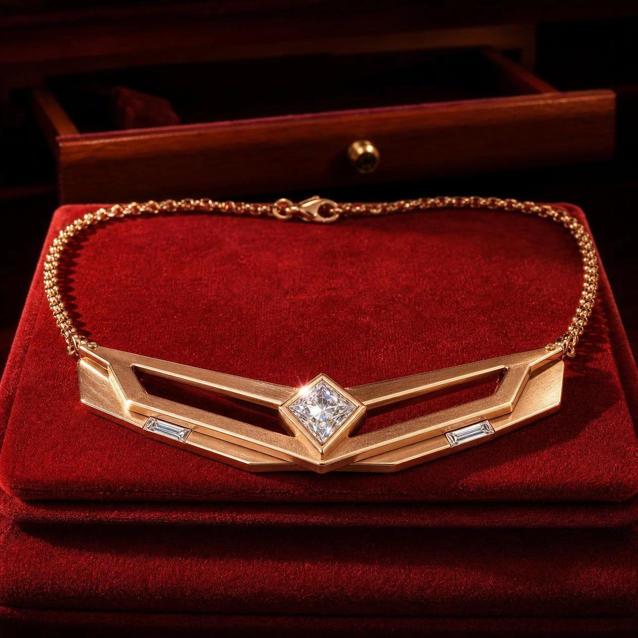 Meridiano di Ferro, 1.13 ct tw kite lab grown diamond men’s necklace in rose gold (front view)