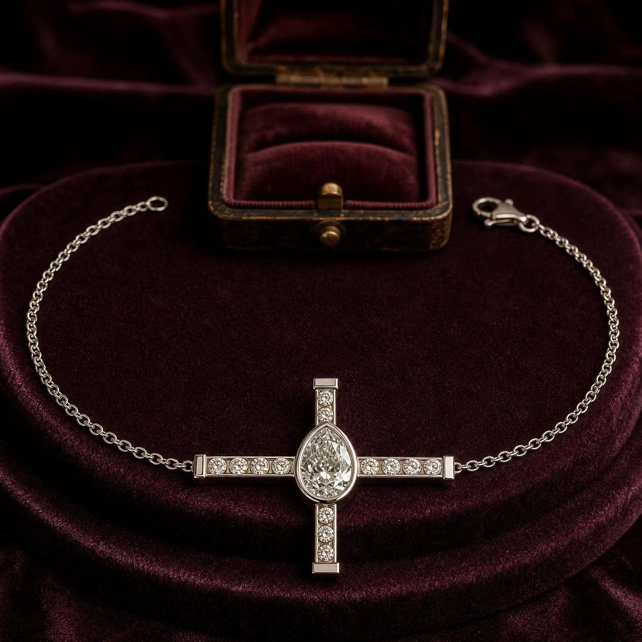 Sorgente Candida, 1.32 ct tw pear lab grown diamond necklace in 14K white gold (front view)