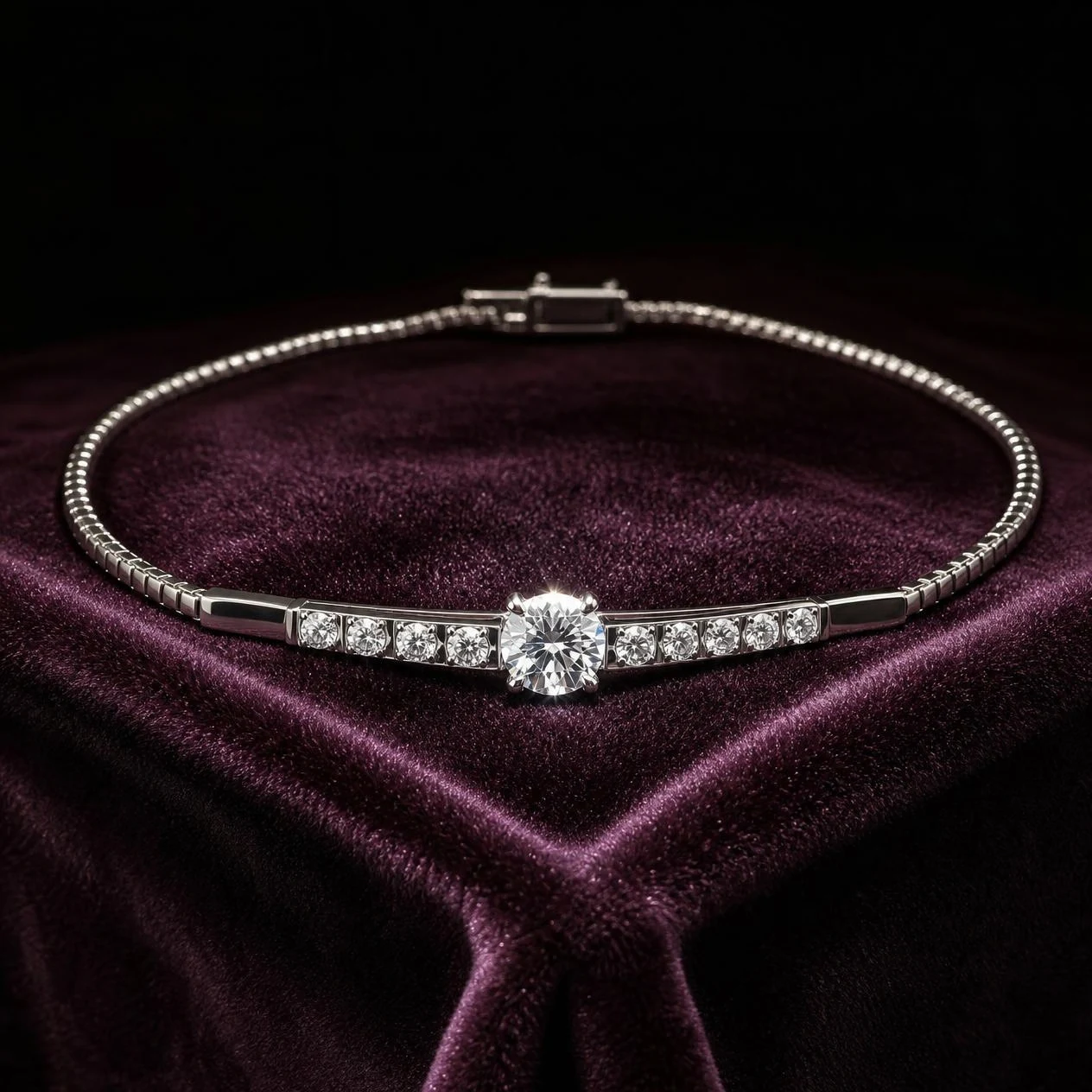 Ciel Regale, 1.23 ct tw round lab grown diamond bracelet in 14K white gold (front view)