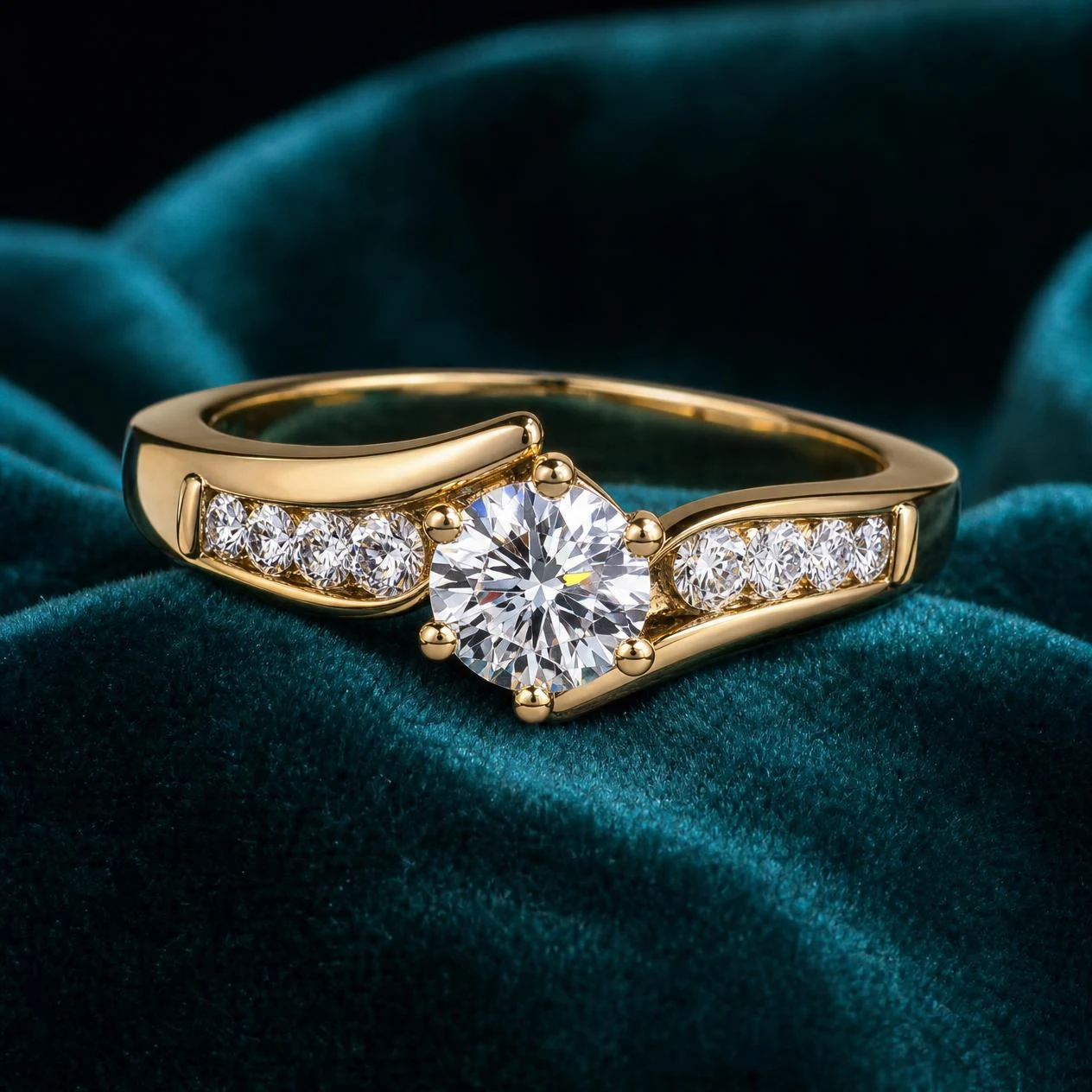 Giada Candida, 1.6 ct tw round lab grown diamond ring in 14K yellow gold (front view)