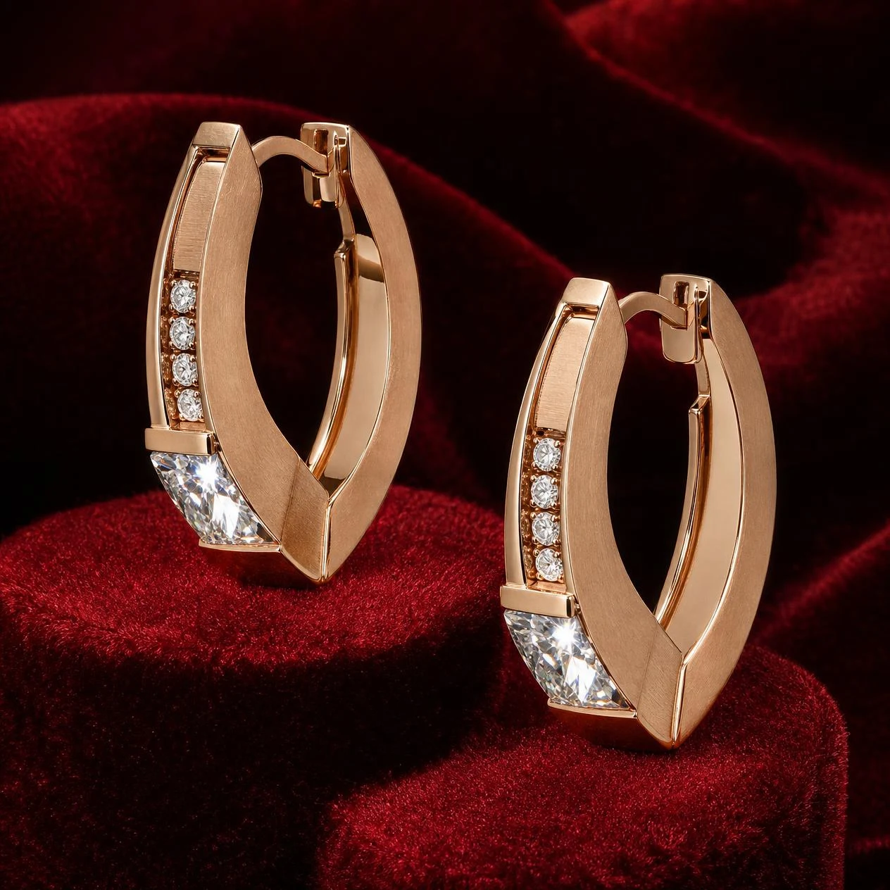 Gemma Infinie, 1.92 ct tw trillion lab grown diamond earrings in rose gold (front view)