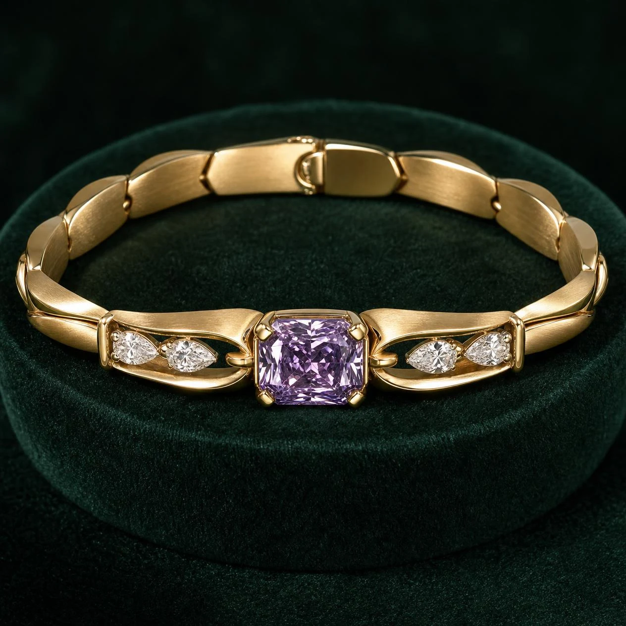 Lavanda d'Ivoire, 1.19 ct tw radiant lab grown diamond bracelet in 14K yellow gold (front view)