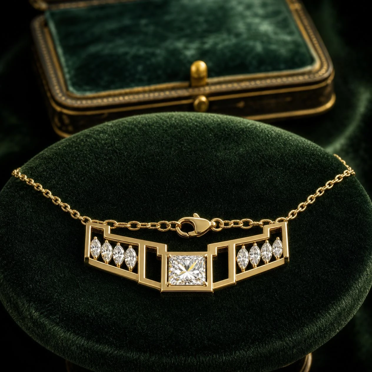 Alba di Perla, 0.87 ct tw princess lab grown diamond necklace in 14K yellow gold (front view)