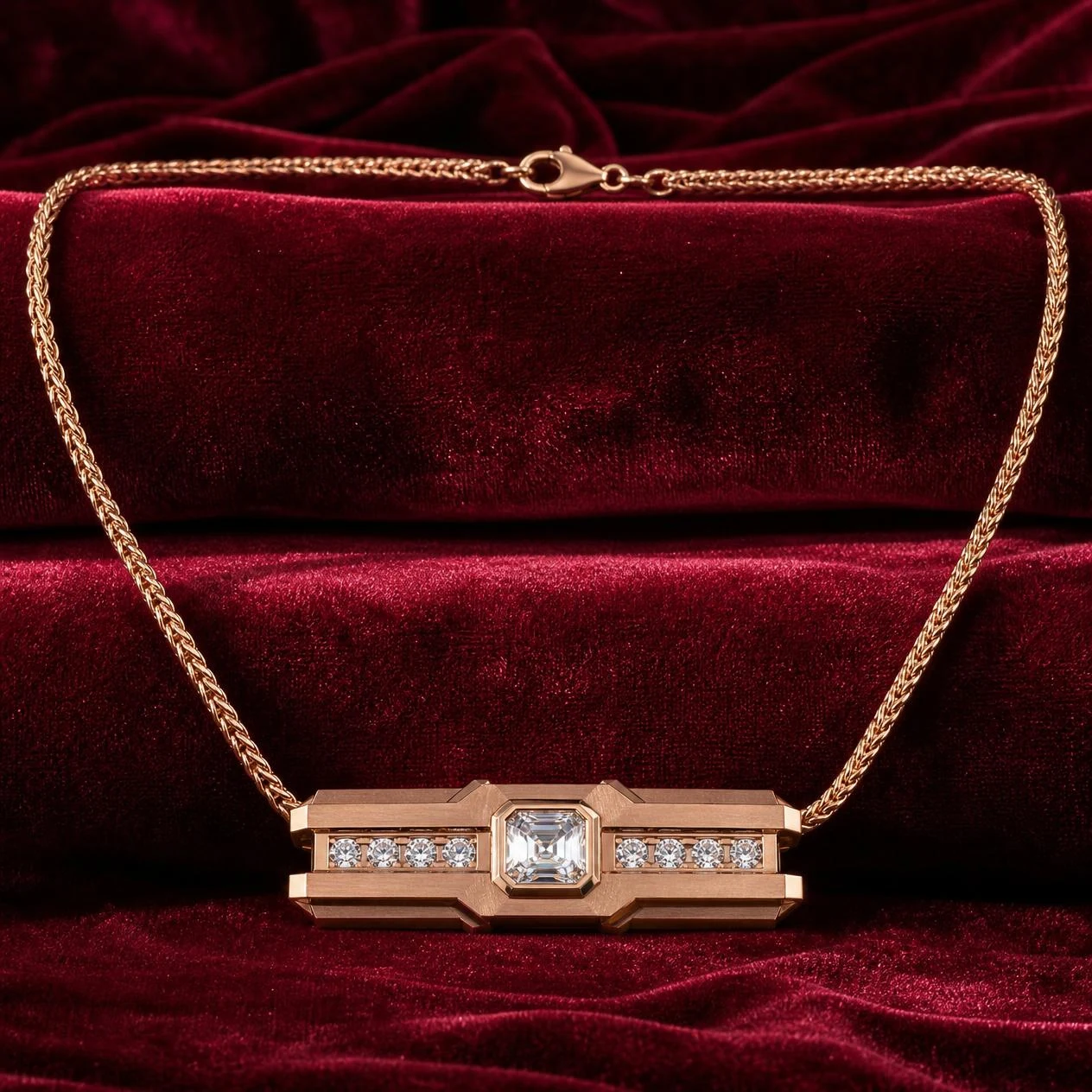 Titano Vigile, 0.67 ct tw asscher lab grown diamond men’s necklace in rose gold (front view)
