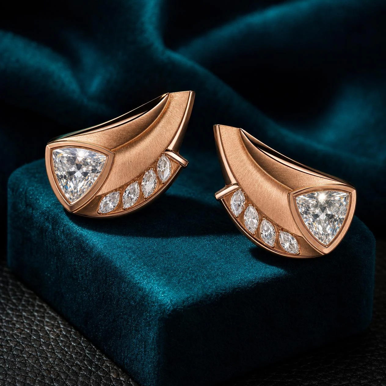Stendardo Nobile, 1.52 ct tw trillion lab grown diamond men’s earrings in rose gold (front view)