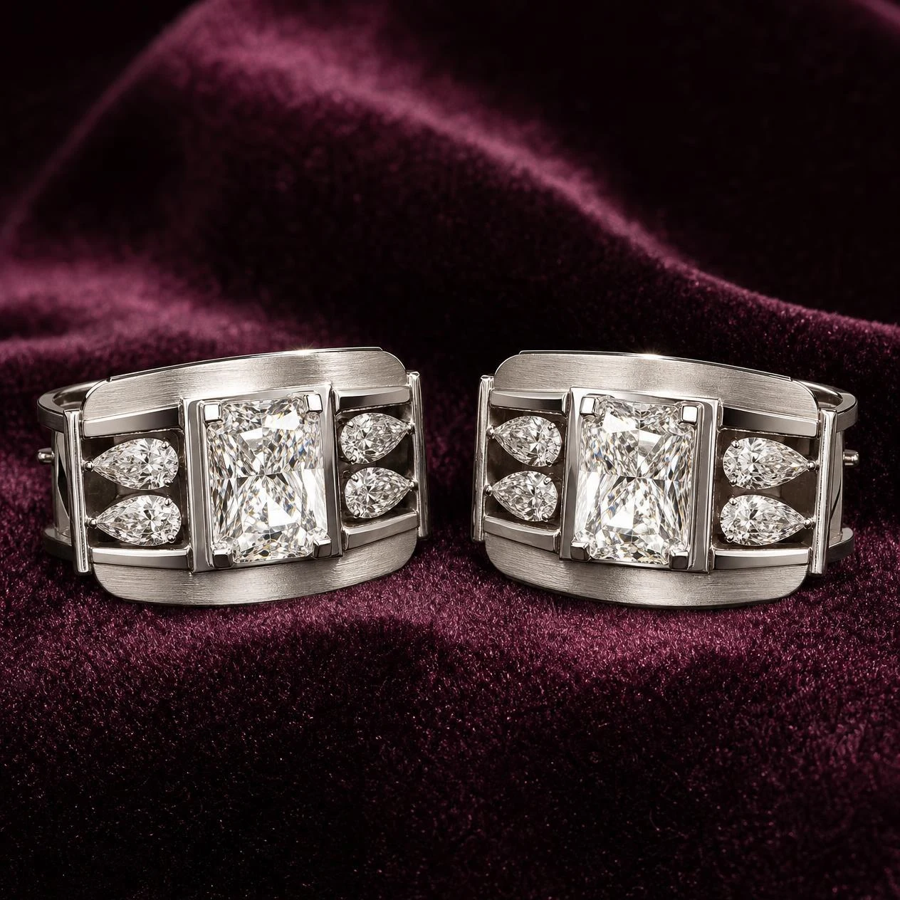 Lampo Maestoso, 2.38 ct tw radiant lab grown diamond men’s earrings in 14K white gold (front view)