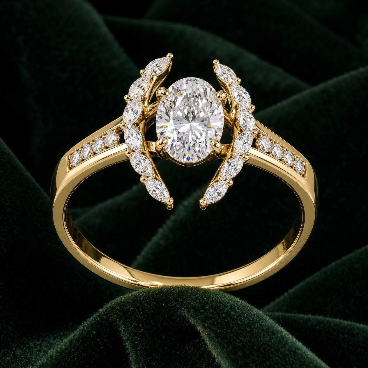 Miel Sottile, 2.06 ct tw oval lab grown diamond ring in 14K yellow gold (front view)