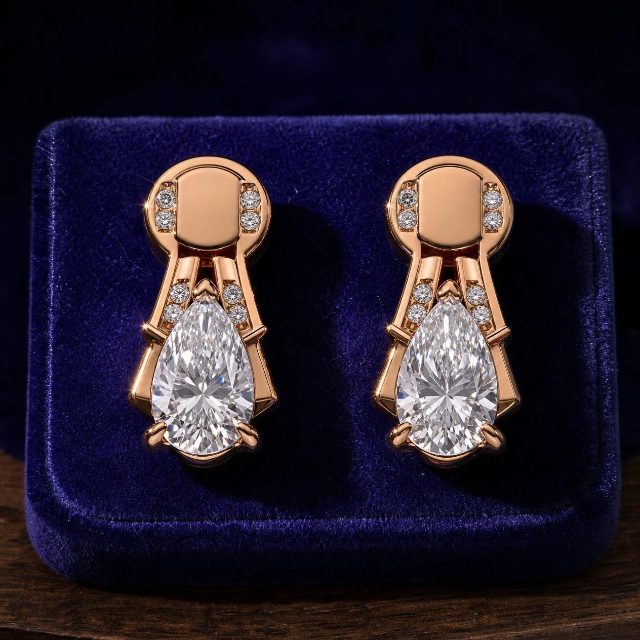 Pretoriano Sovrano, 2.4 ct tw pear lab grown diamond men’s earrings in rose gold (front view)