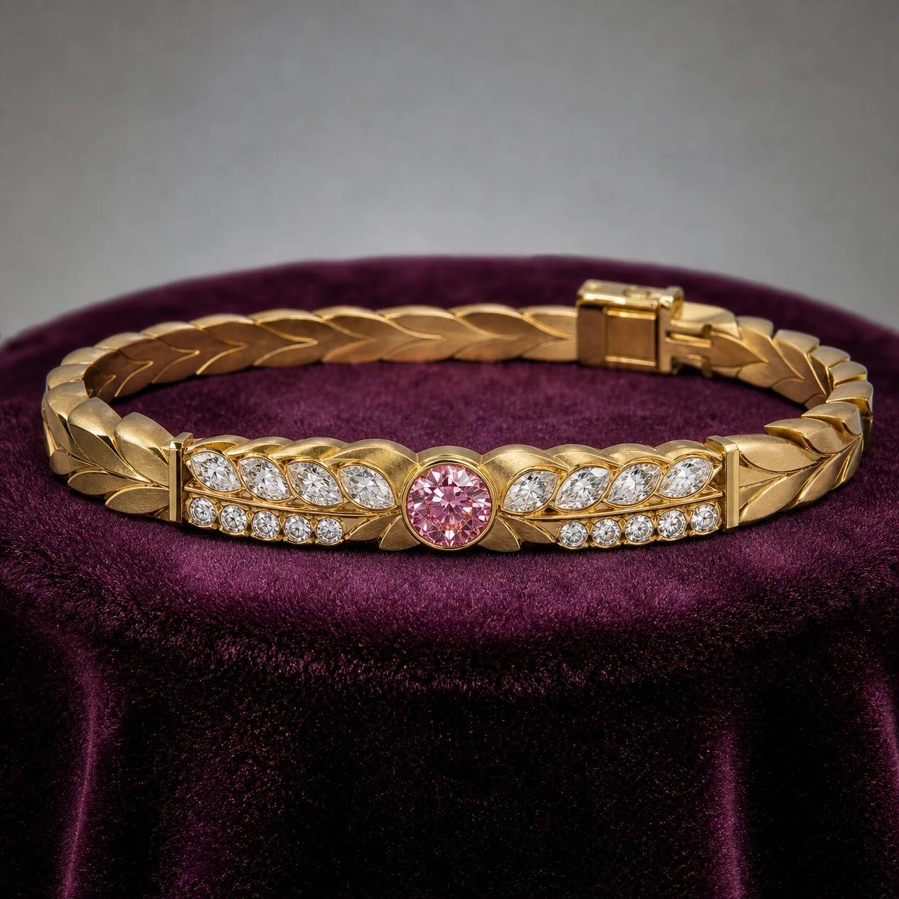 Flamme d'Inverno, 1.39 ct tw round lab grown diamond bracelet in 14K yellow gold (front view)
