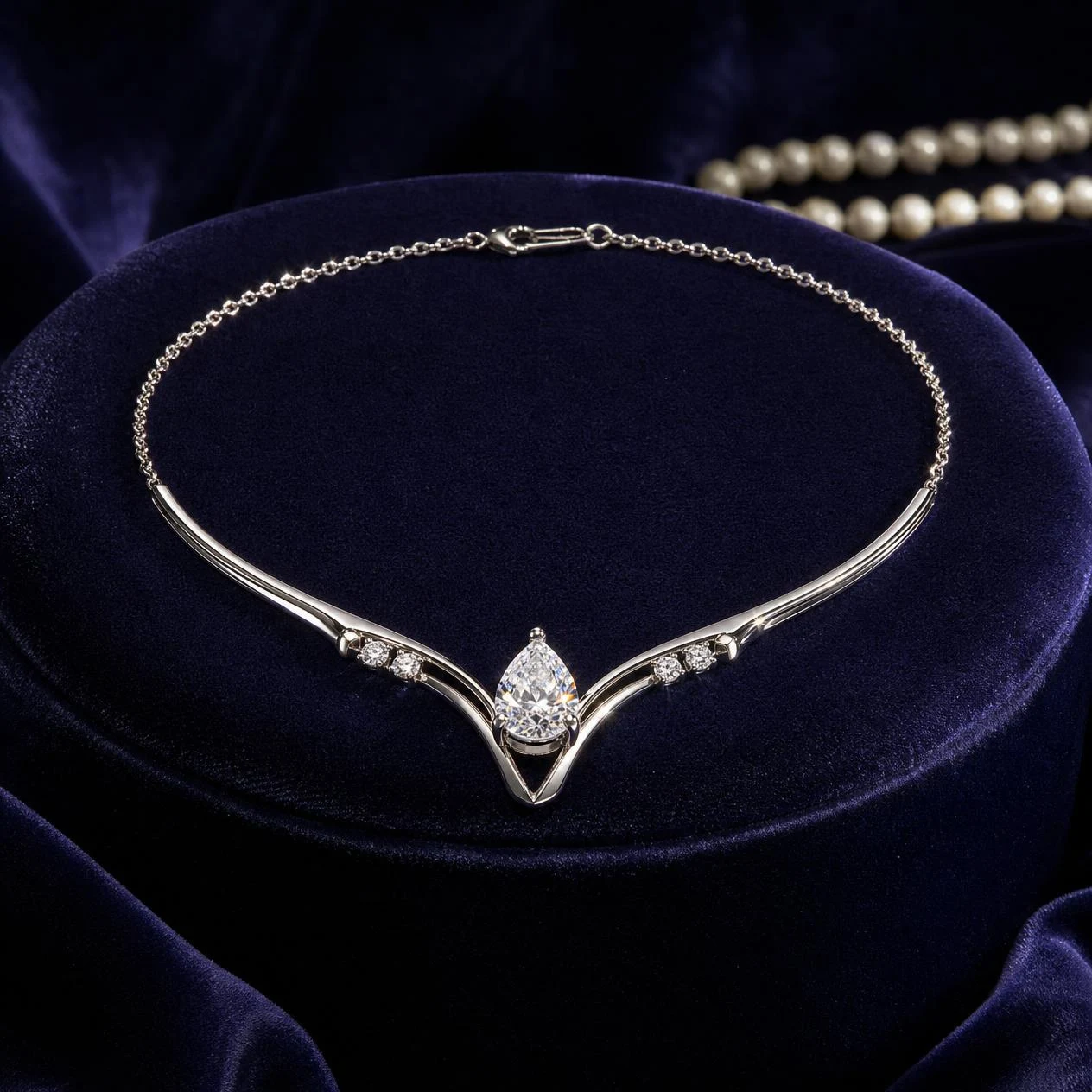 Nebbia Ardente, 1.13 ct tw pear lab grown diamond necklace in 14K white gold (front view)