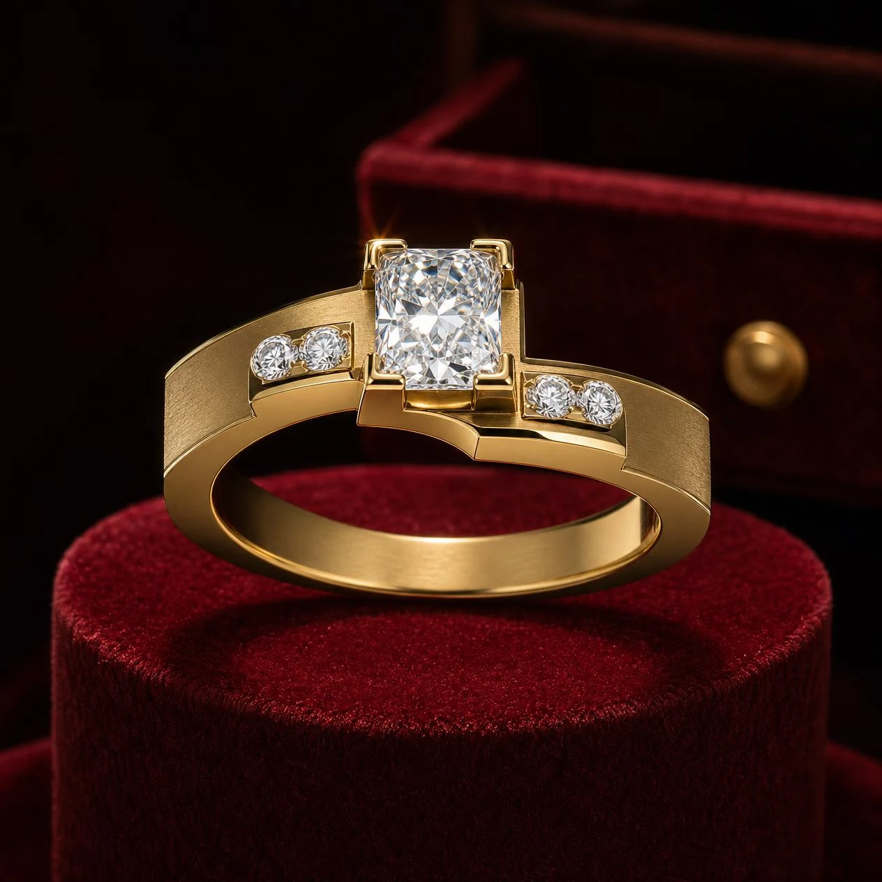 Conte Severo, 1.21 ct tw radiant lab grown diamond men’s ring in 14K yellow gold (front view)