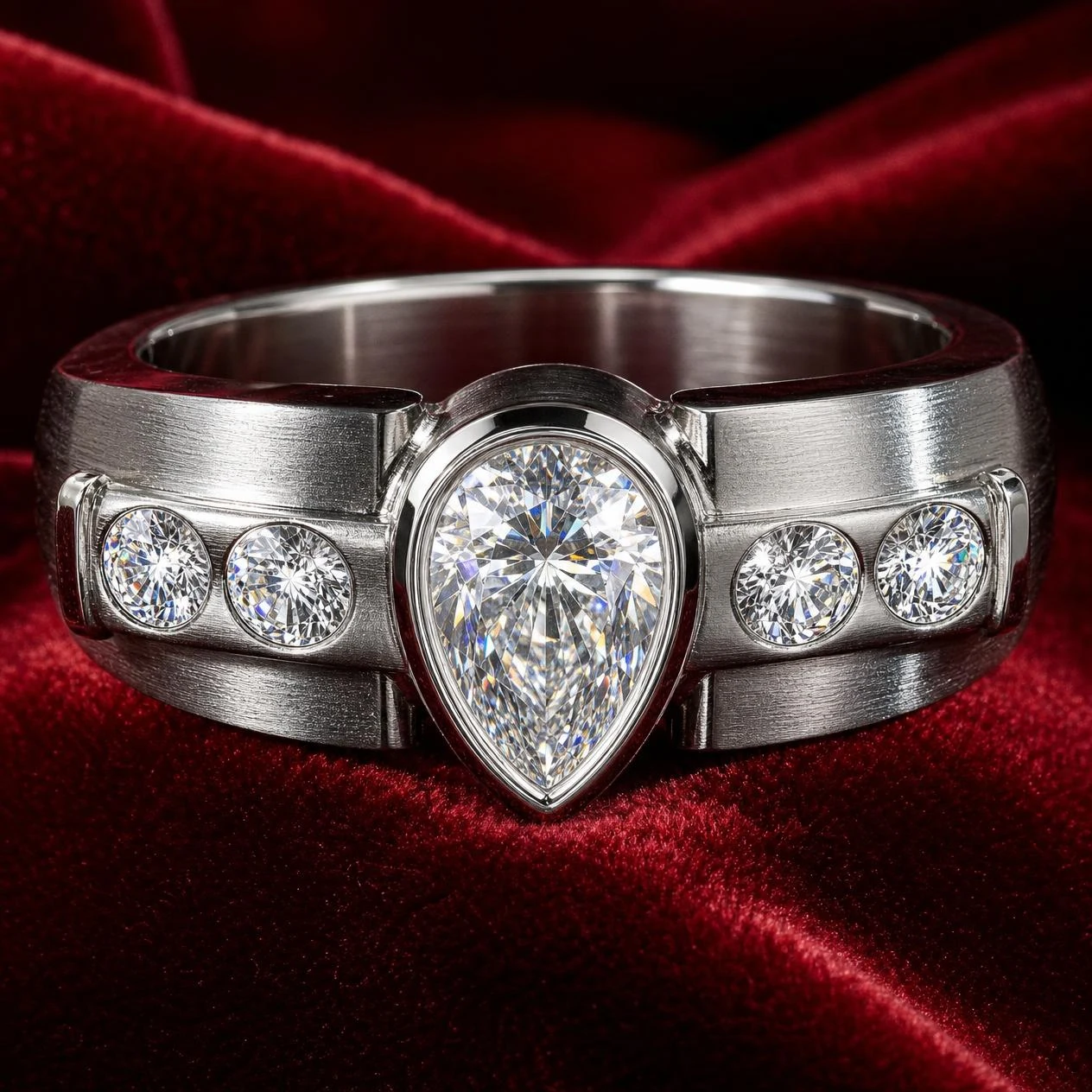 Principe di Roma, 1.1 ct tw pear lab grown diamond men’s ring in 14K white gold (front view)
