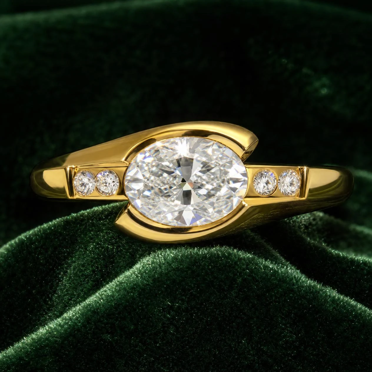 Soie Pura, 1.28 ct tw oval lab grown diamond ring in 14K yellow gold (front view)