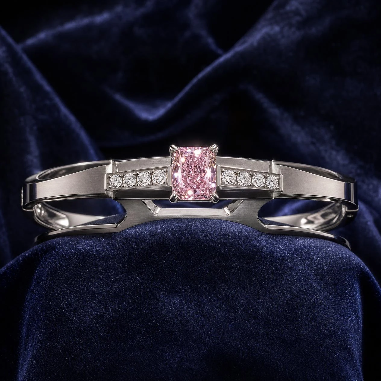 Poesia Candida, 1.45 ct tw radiant lab grown diamond bracelet in 14K white gold (front view)