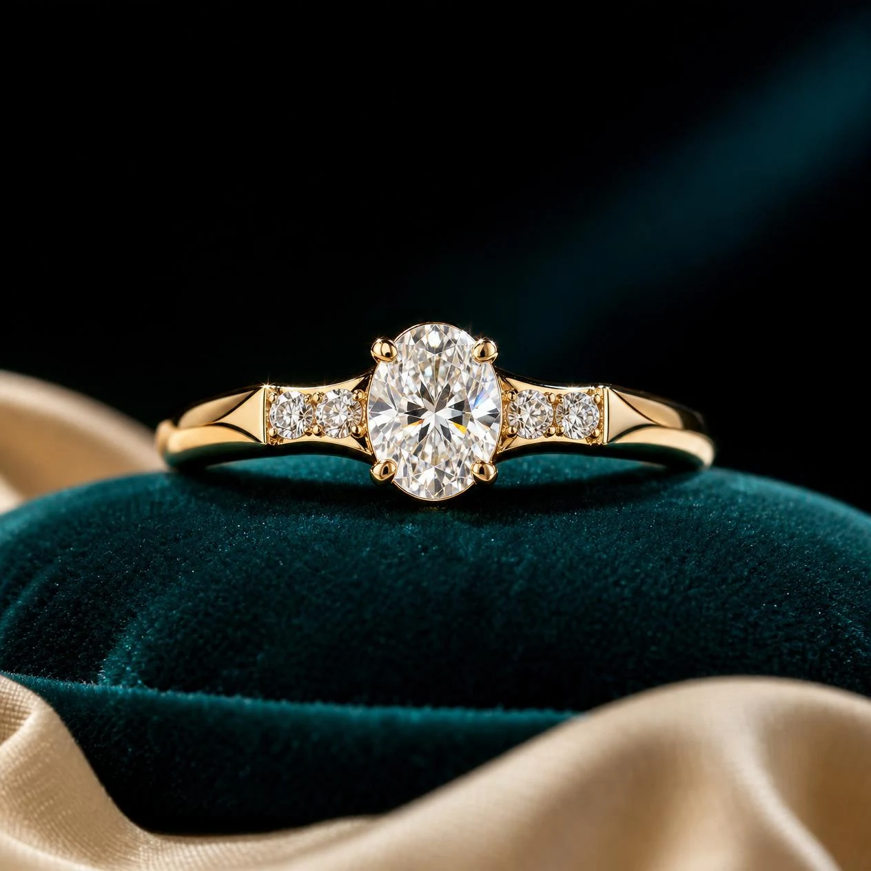 Cometa Fiorente, 0.62 ct tw oval lab grown diamond ring in 14K yellow gold (front view)