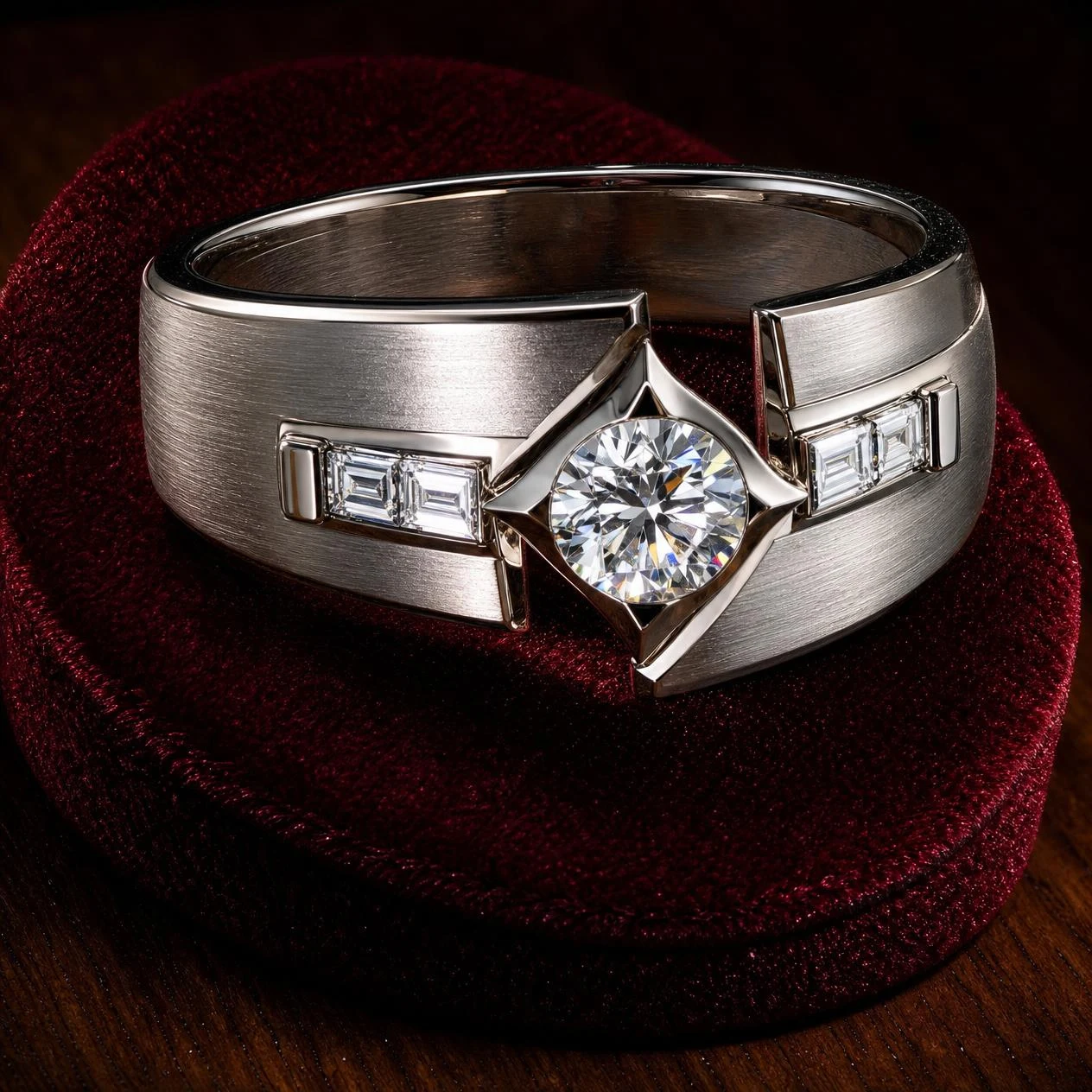 Sentinella di Venezia, 1.15 ct tw round lab grown diamond men’s ring in 14K white gold (front view)