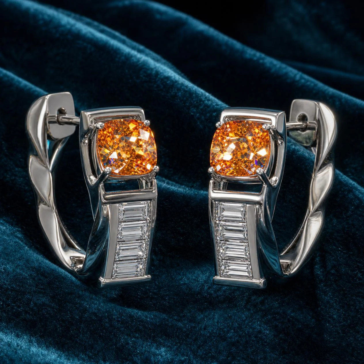 Maestro di Venezia, 1.92 ct tw cushion lab grown diamond men’s earrings in 14K white gold (front view)