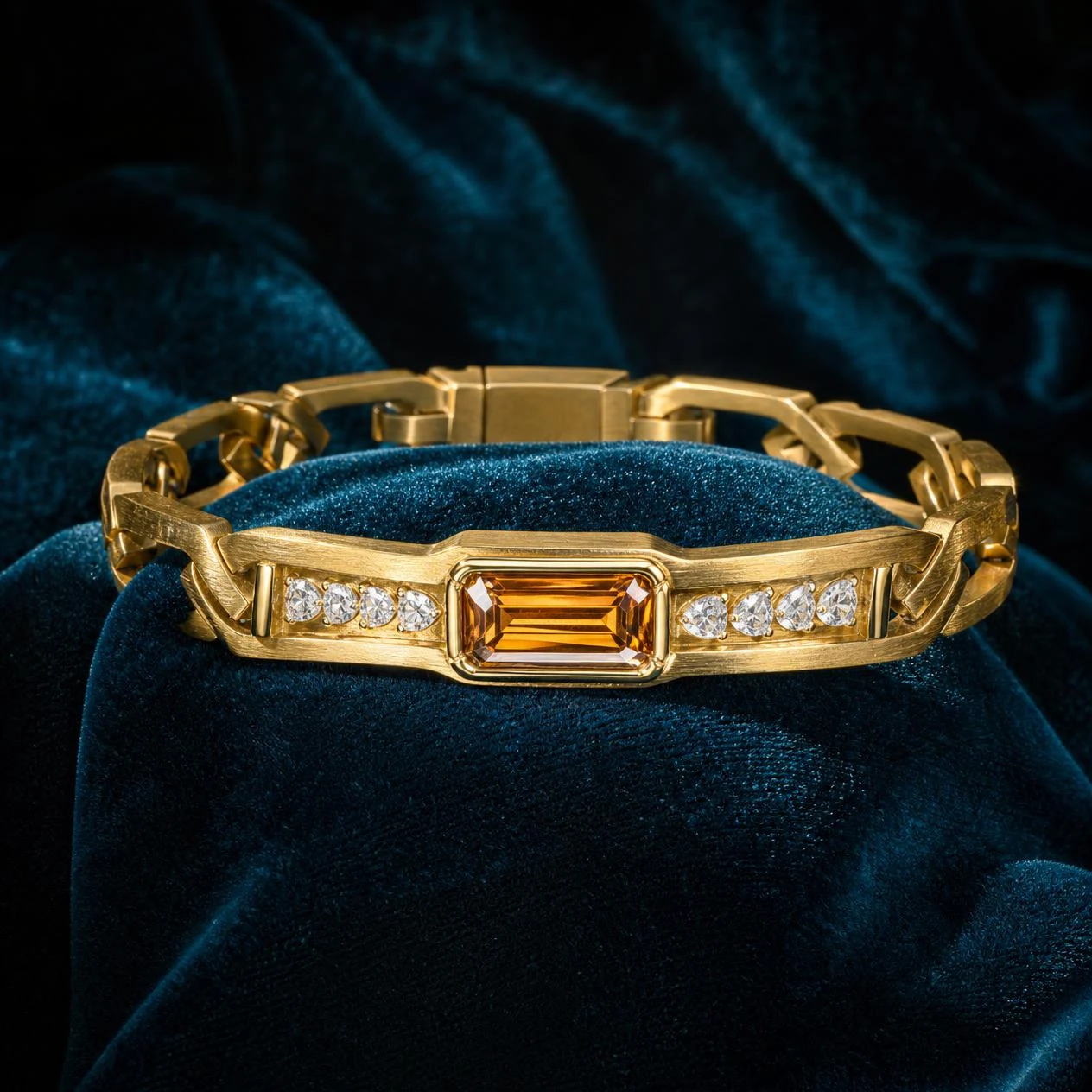 Conte Reale, 1.6 ct tw baguette lab grown diamond men’s bracelet in 14K yellow gold (front view)