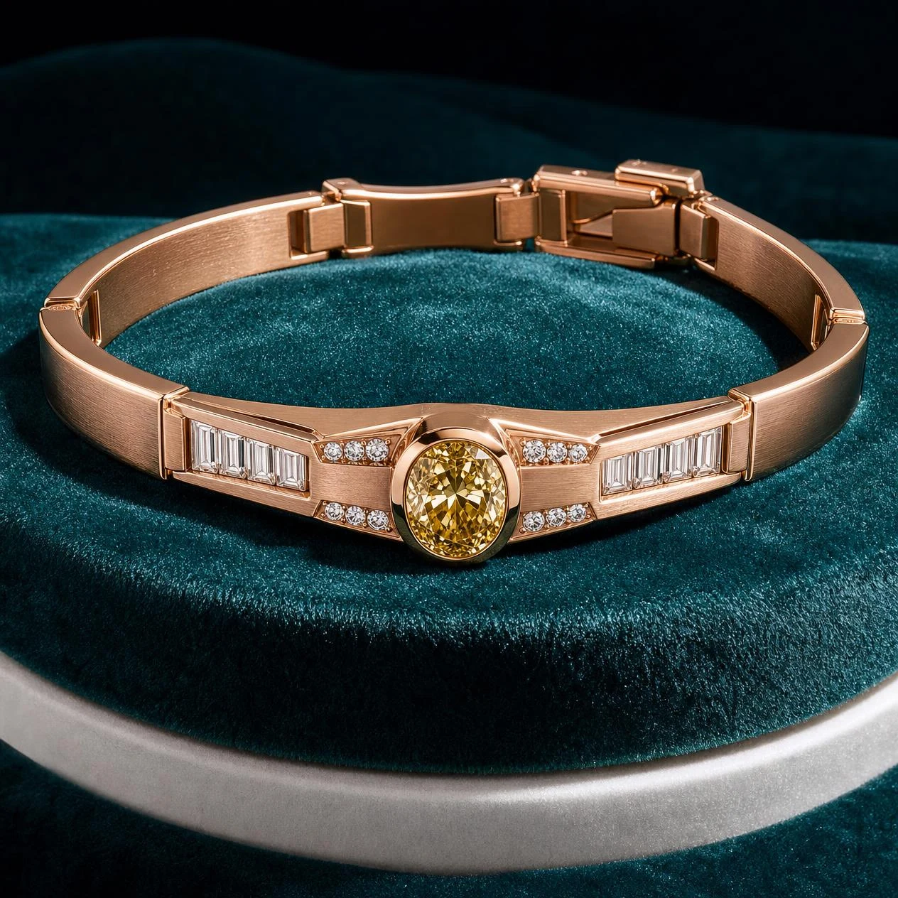 Patrizio di Venezia, 1.03 ct tw oval lab grown diamond men’s bracelet in rose gold (front view)