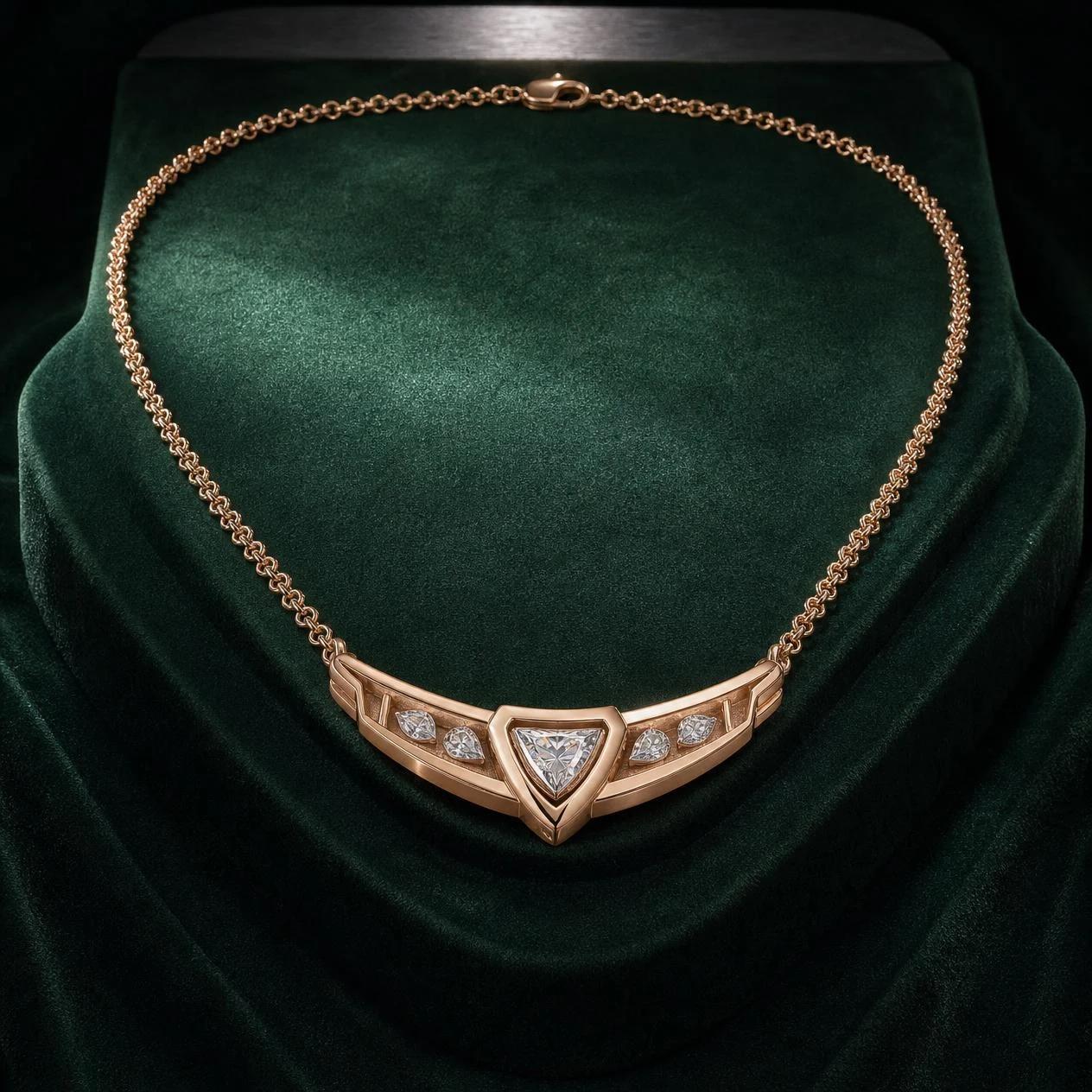 Sentinella Fermo, 1.3 ct tw trillion lab grown diamond men’s necklace in rose gold (front view)