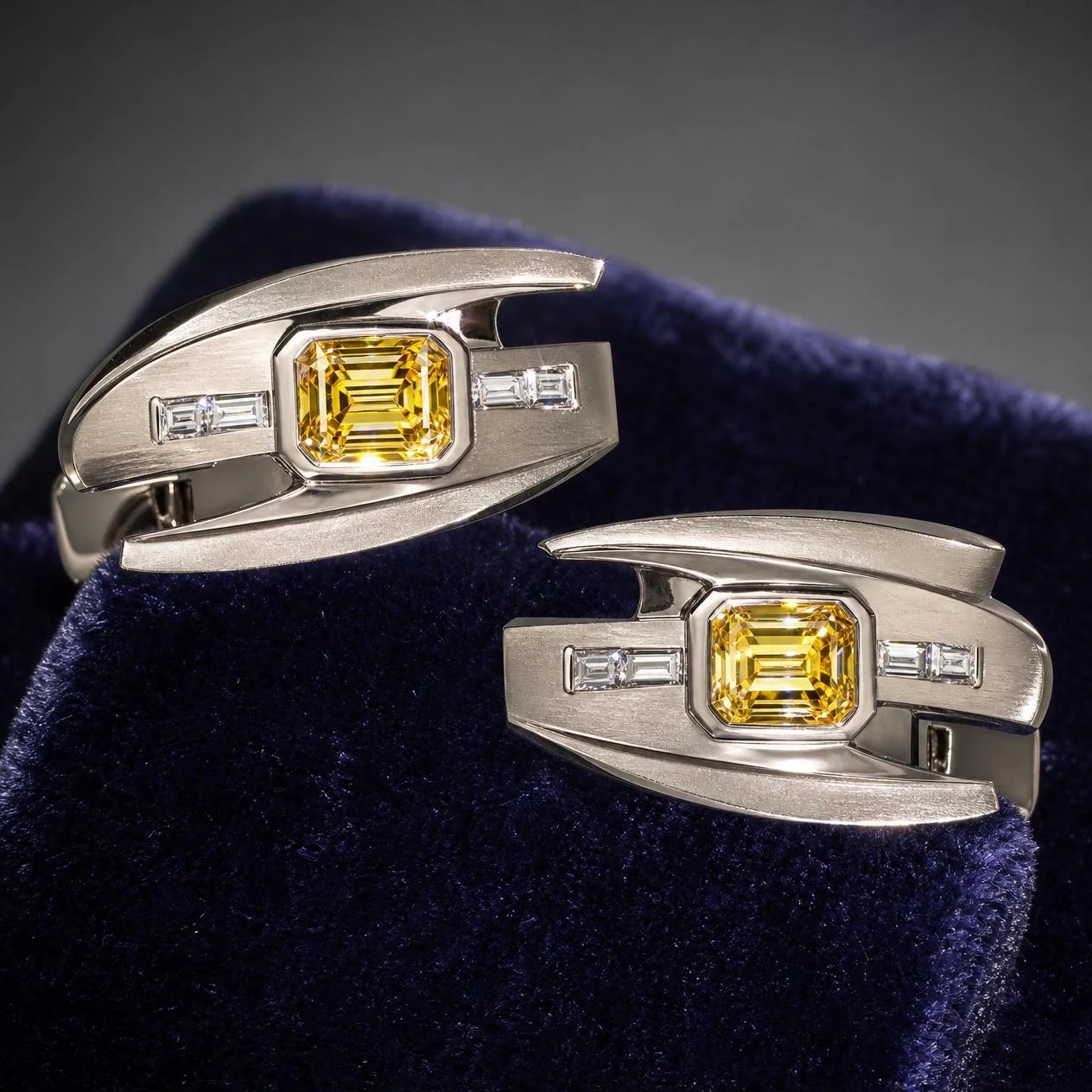 Pretoriano del Nord, 1.6 ct tw emerald lab grown diamond men’s earrings in 14K white gold (front view)