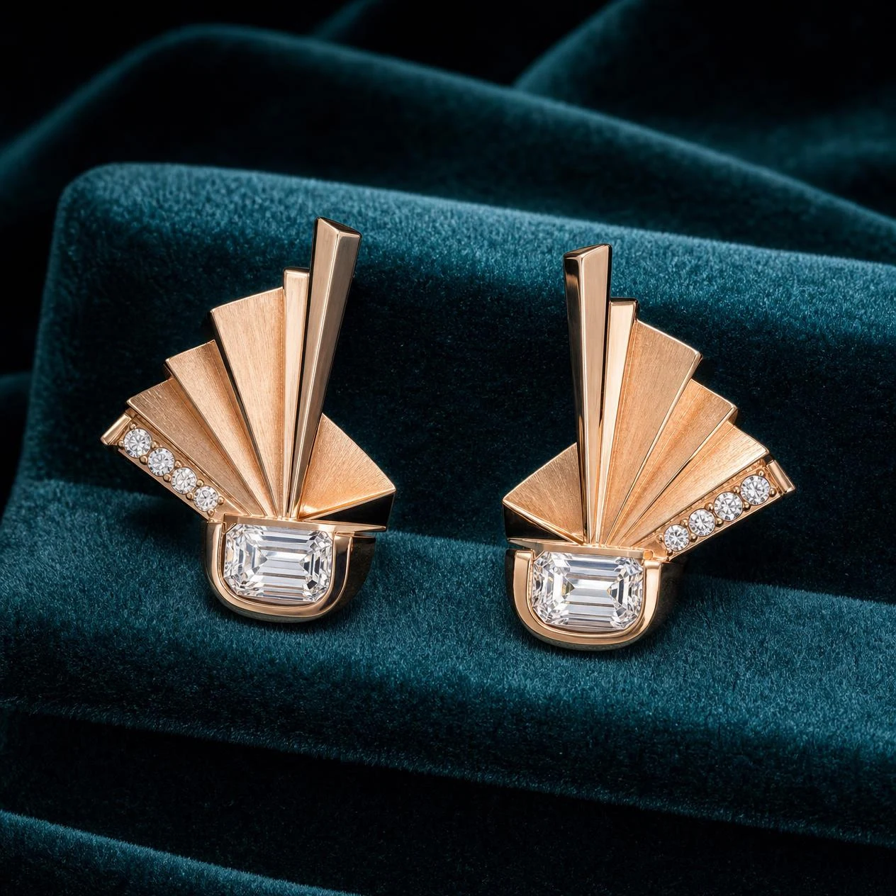 Fiamma Ardente, 1.48 ct tw emerald lab grown diamond earrings in rose gold (front view)