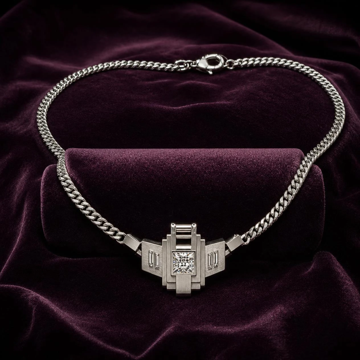 Uragano Saldo, 1.01 ct tw princess lab grown diamond men’s necklace in 14K white gold (front view)