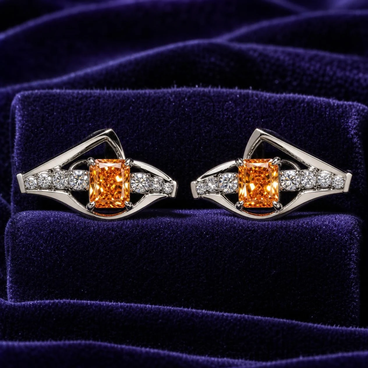 Deseo Intacto, 1.78 ct tw radiant lab grown diamond earrings in 14K white gold (front view)