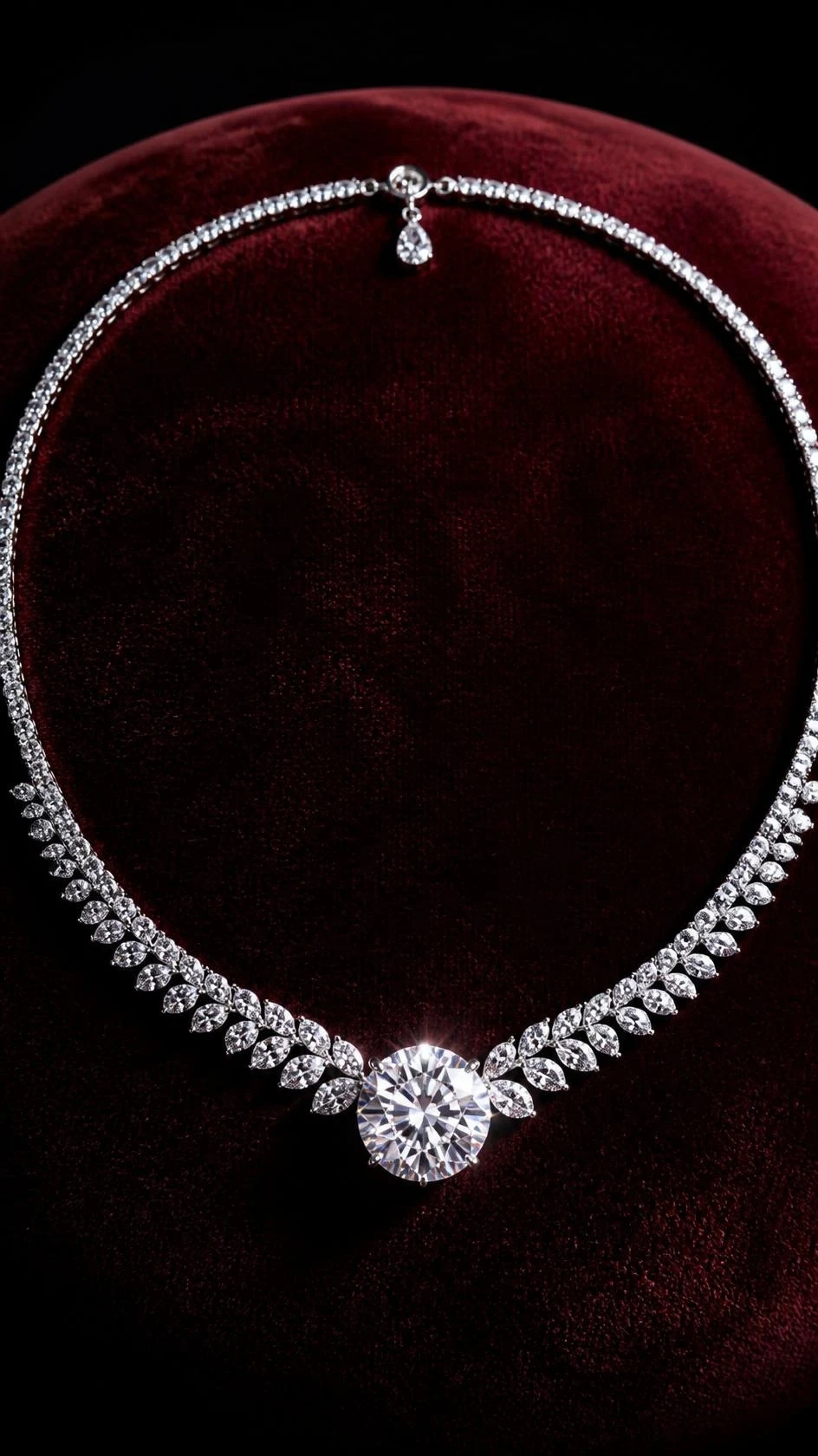 Promesse du Ciel, 2.5 ct round lab grown diamond necklace in 18K white gold (front view)