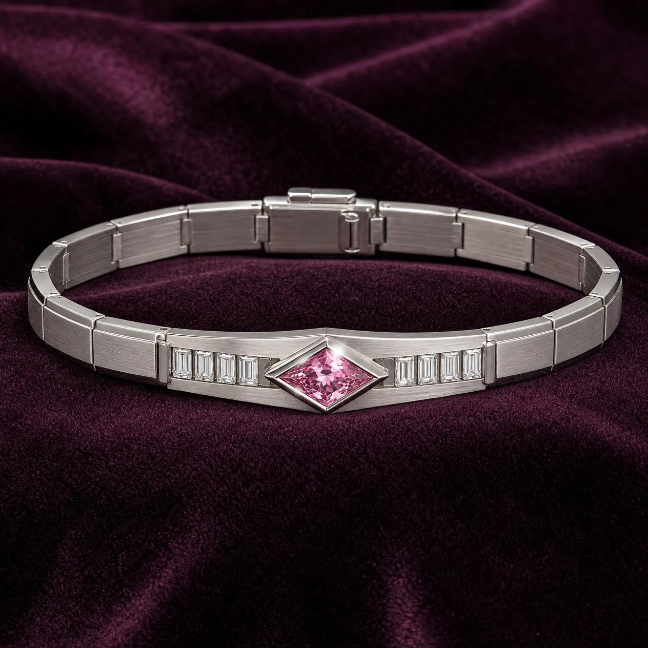 Polo Supremo, 1.08 ct tw kite lab grown diamond men’s bracelet in 14K white gold (front view)