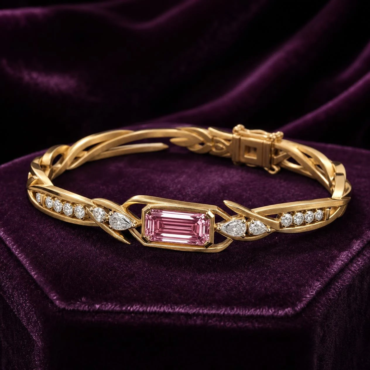 Aria Delicata, 1.51 ct tw emerald lab grown diamond bracelet in 14K yellow gold (front view)