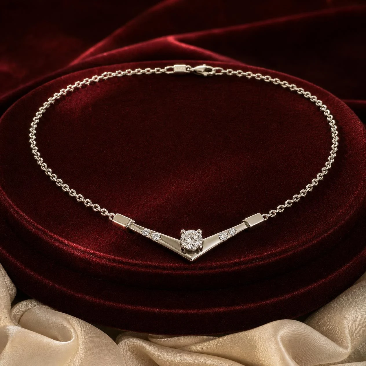 Giada Celata, 0.62 ct tw round lab grown diamond necklace in 14K white gold (front view)