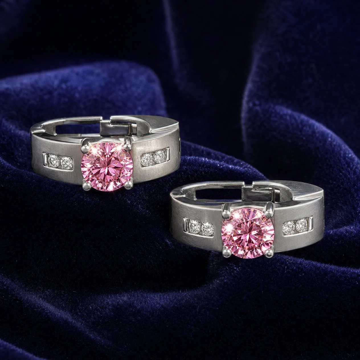 Poesia Royale, 1.84 ct tw round lab grown diamond earrings in 14K white gold (front view)