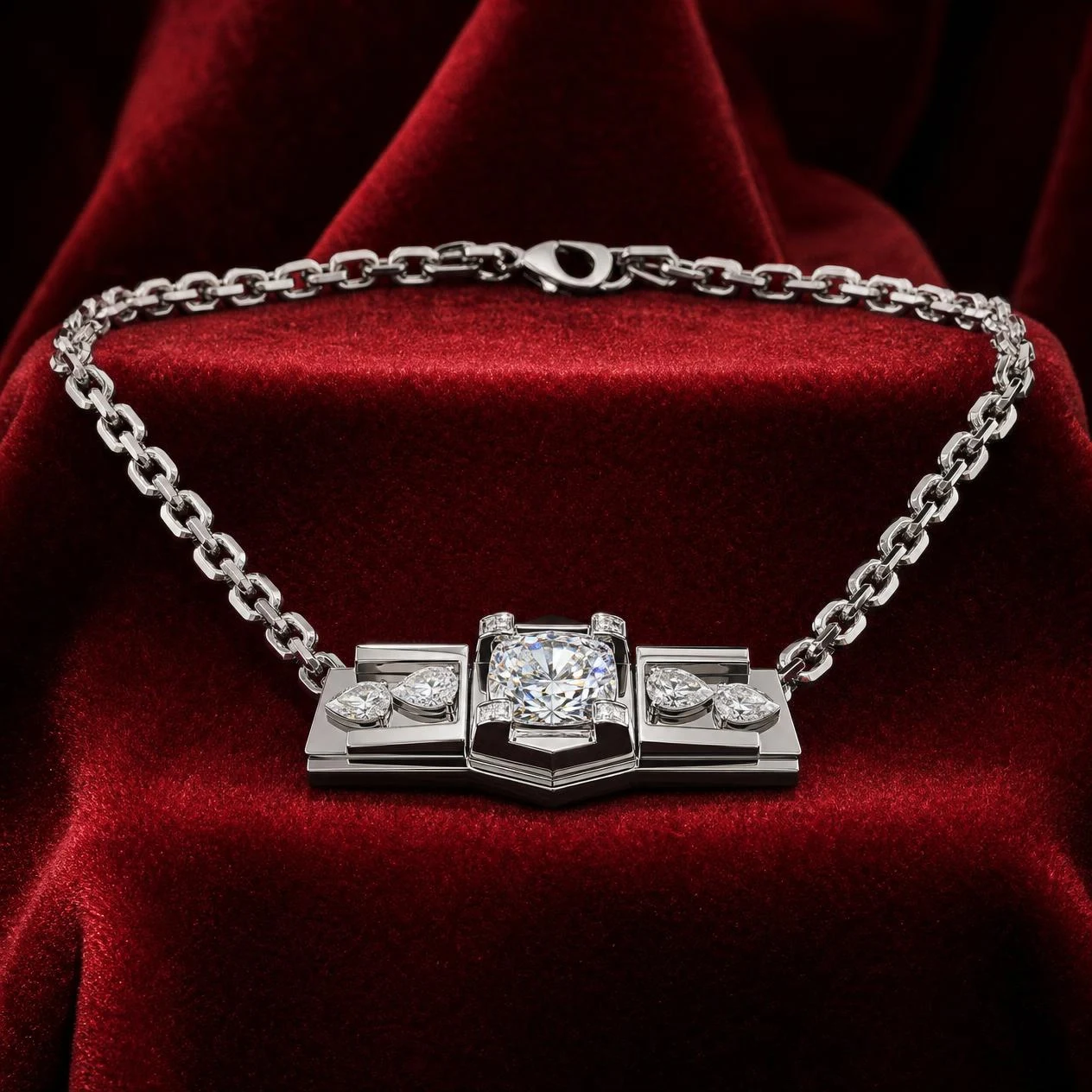 Barone Nero, 1.1 ct tw cushion lab grown diamond men’s necklace in 14K white gold (front view)