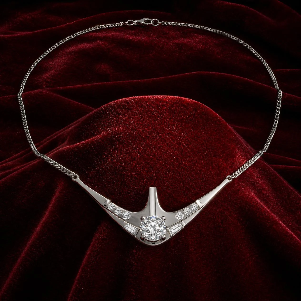 Ambra Secrète, 1.1 ct tw round lab grown diamond necklace in 14K white gold (front view)