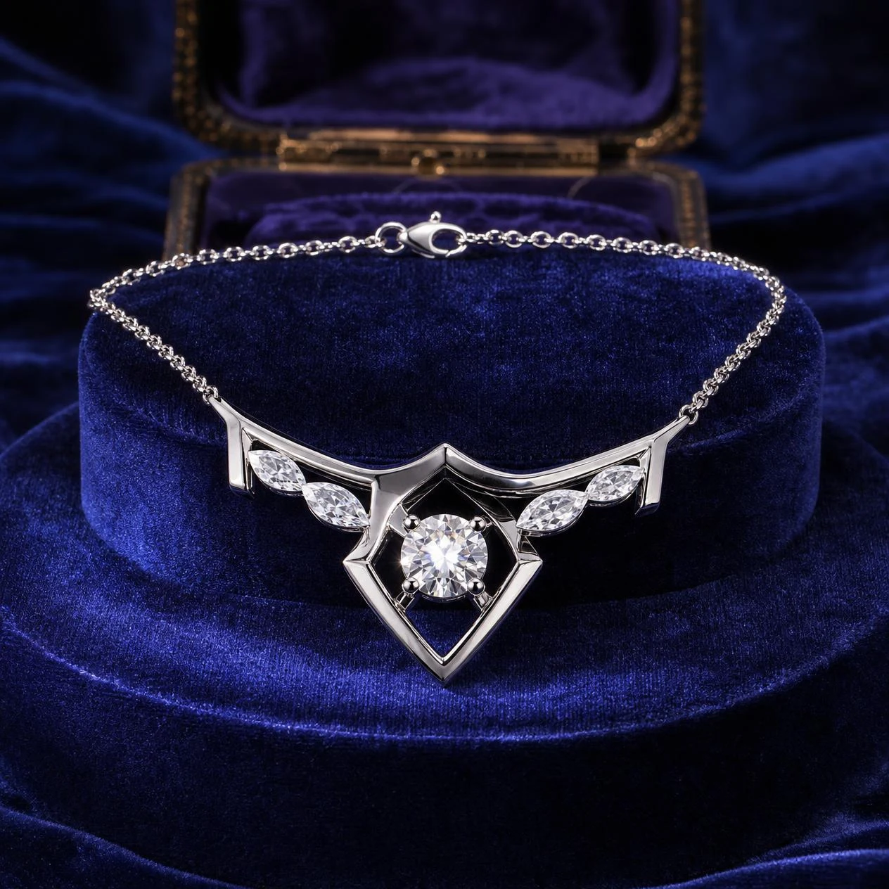 Vento d'Autunno, 1.2 ct tw round lab grown diamond necklace in 14K white gold (front view)